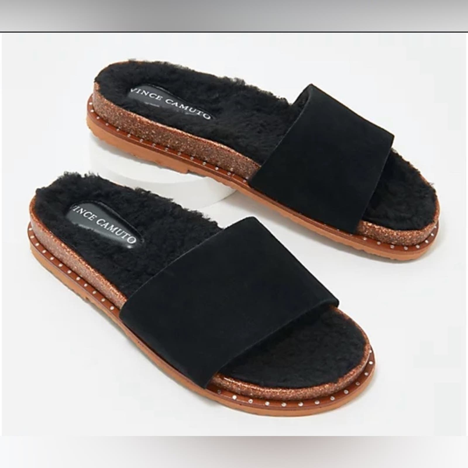 Vince Camuto Kanadial Slide Sandal - Black Verona Suede - 6.5