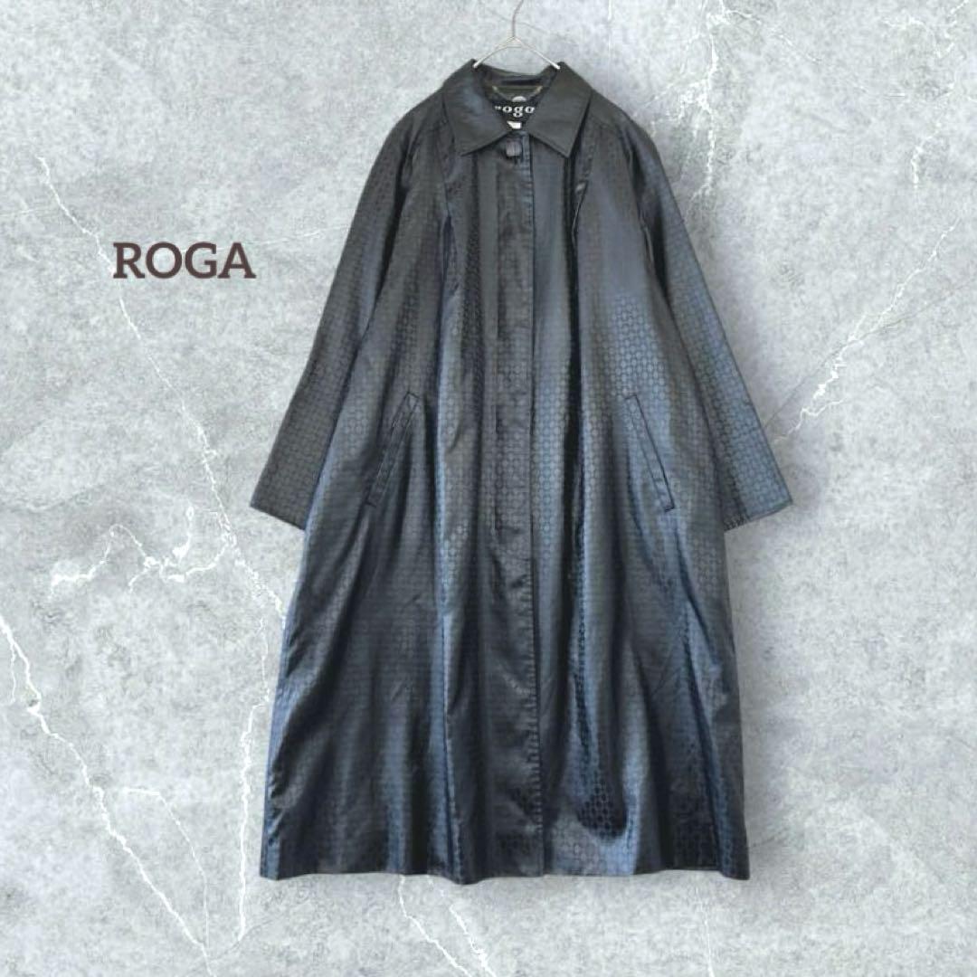 【ROGA】Geometric Pattern Long Coat Outerwear Jacket Cardigan Lightweight Smooth Black