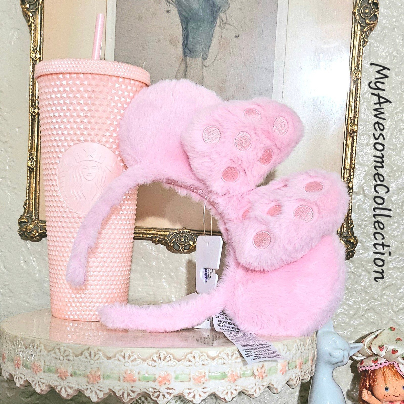 Piglet Pink Minnie Mouse Headband and Pink Studed Starbucks Cup BUNDLE