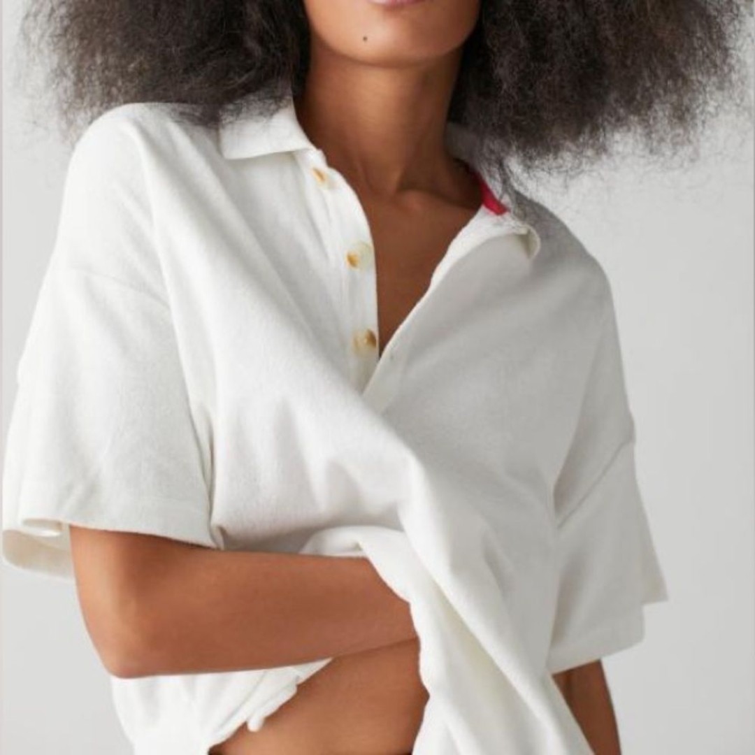 Urban Outfitters BDG Reece Terrycloth Polo Shirt in White