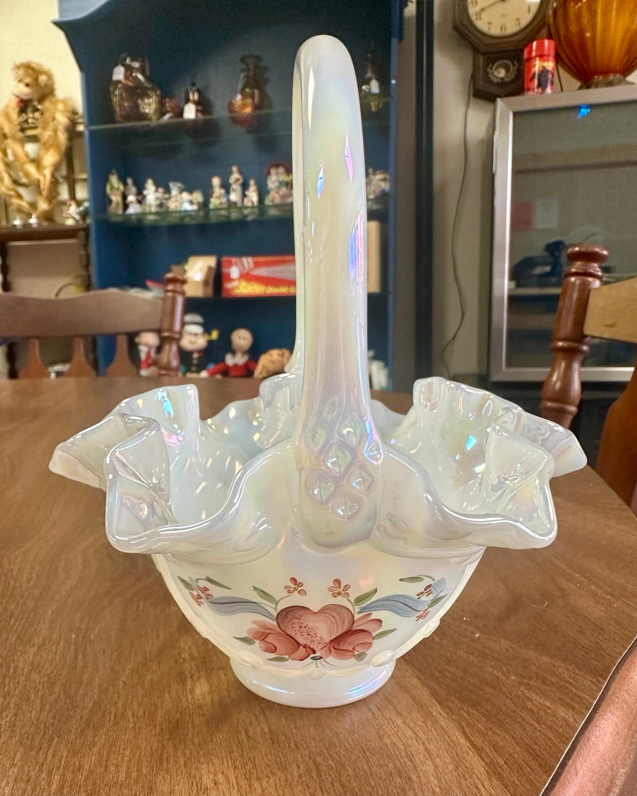 Fenton Hand Painted Iridescent Basket