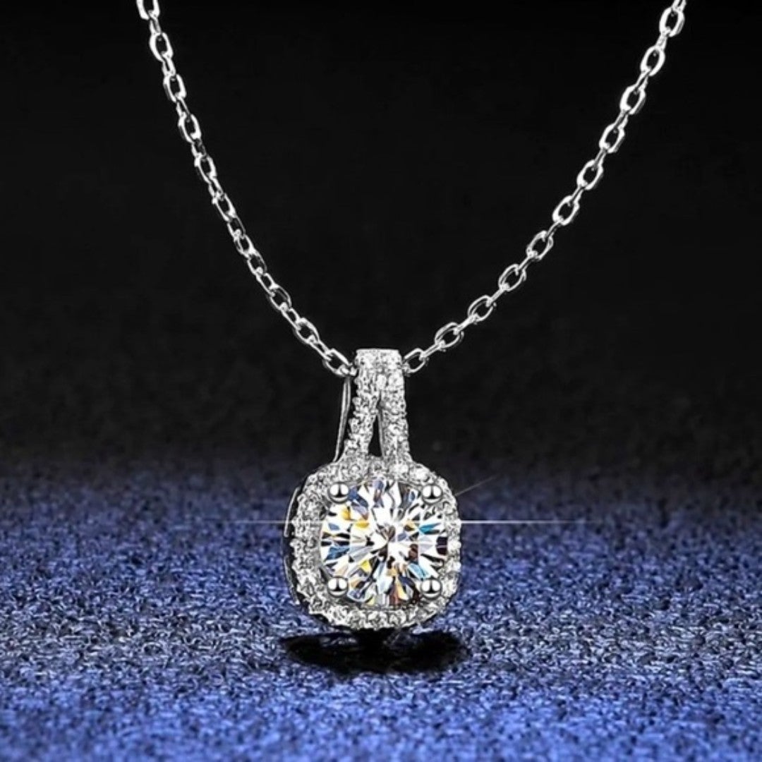 2ct Luxury Diamond Square Necklace - Sterling Silver - Certified Authenticity