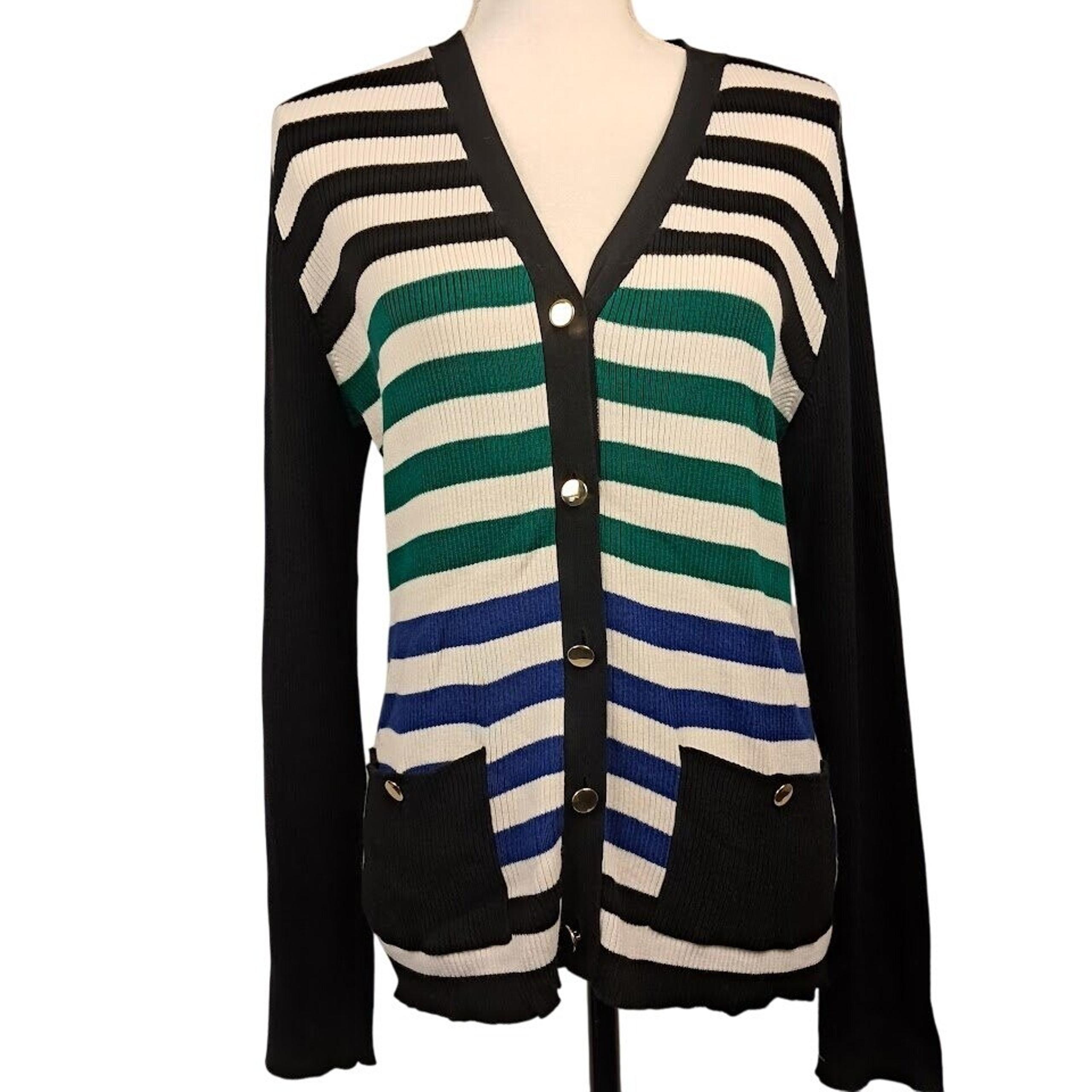 JONES NEW YORK LP Sapphire Multi Green Blue Black Long Cardigan Pockets NWT $79