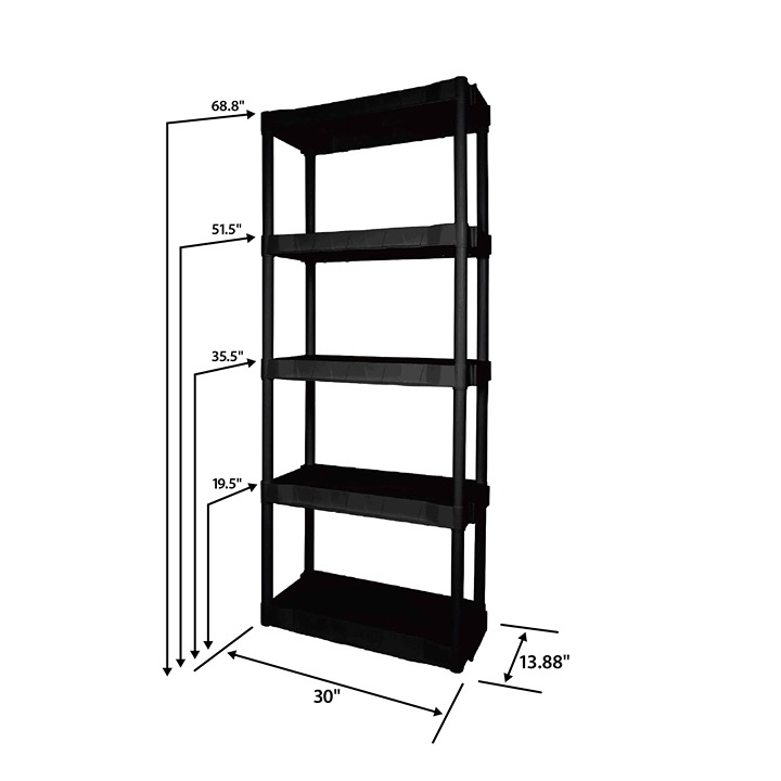 Hyper Tough 13.88 D x 30 W x 73.9 H 5-Shelf Plastic Garage Shelves, Black