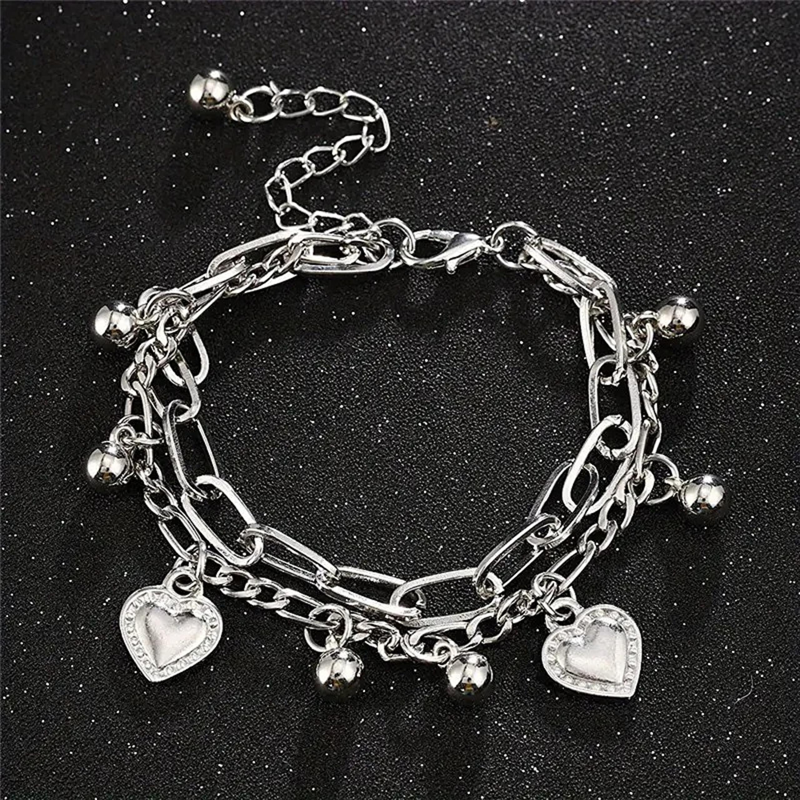 Exquisite Stainless Steel Double Layer Punk Style Silvery Love Bracelet