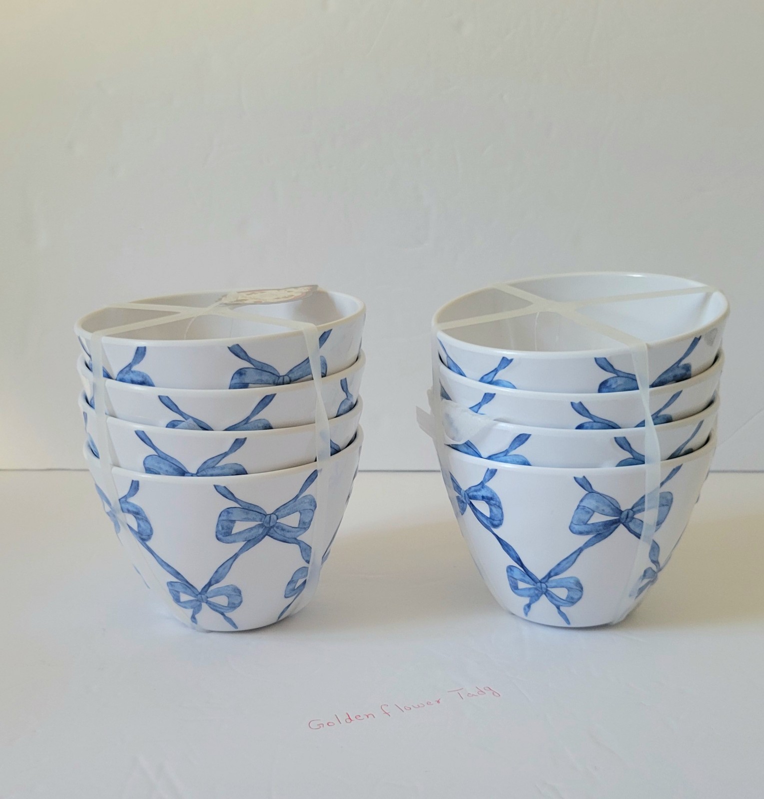 Shabby Chic - Blue Bow Coquette Melamine Bowls 8 pieces