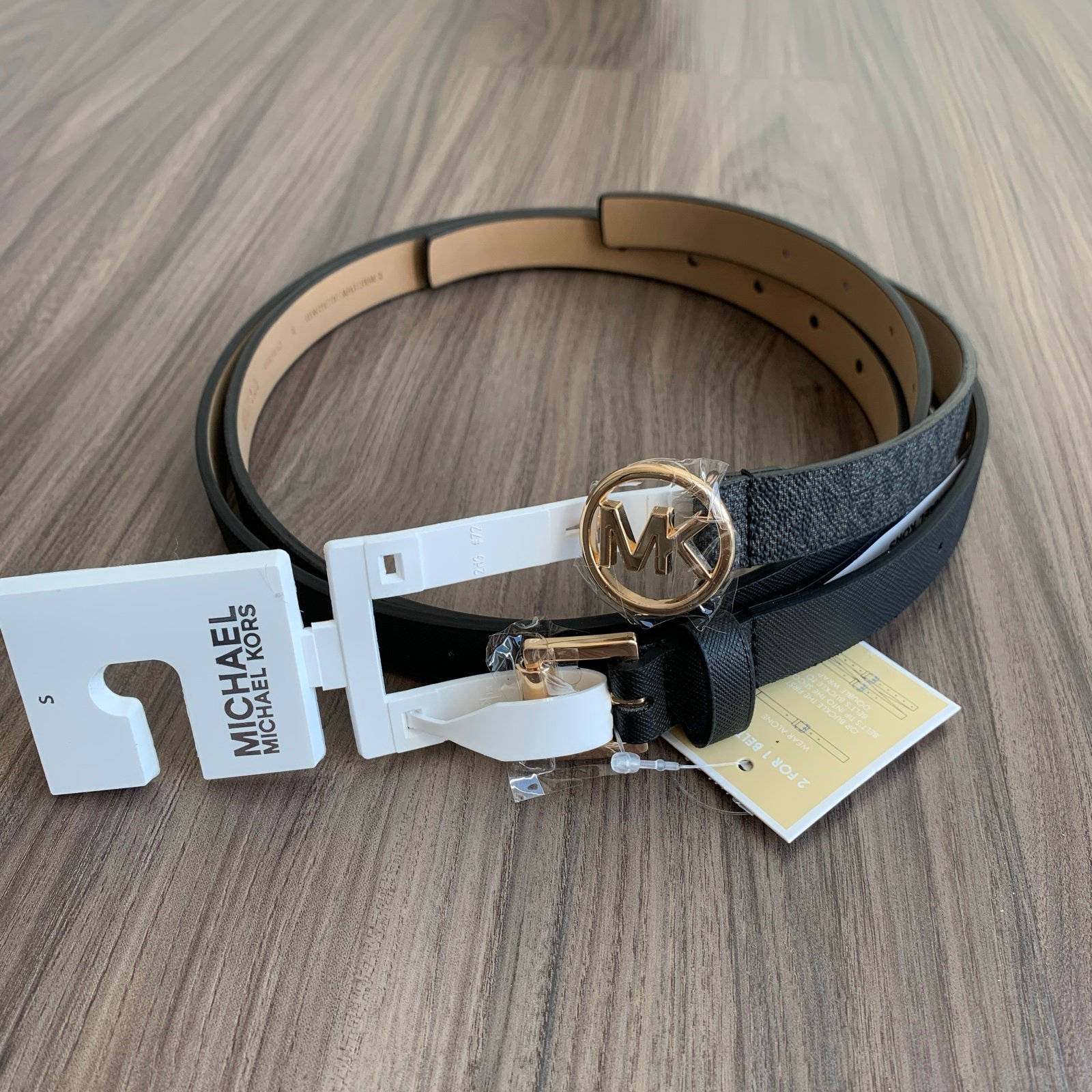 Michael Kors Women Black Belts 2pc Adjustable fit Size S