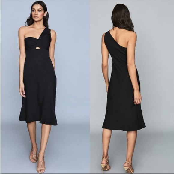 NWT Reiss The Kennedy Dress, Midi Dress In Color Black Size 6