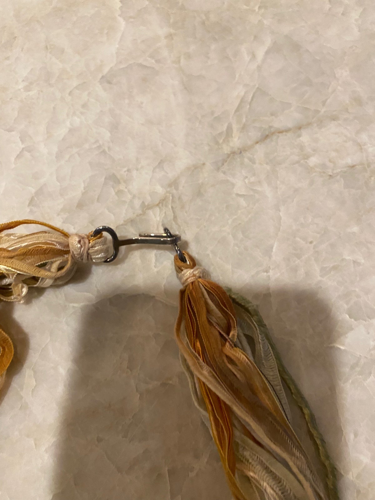 Mignon Faget Silk, selling silver, pearl Necklace Scarf Scarred Node