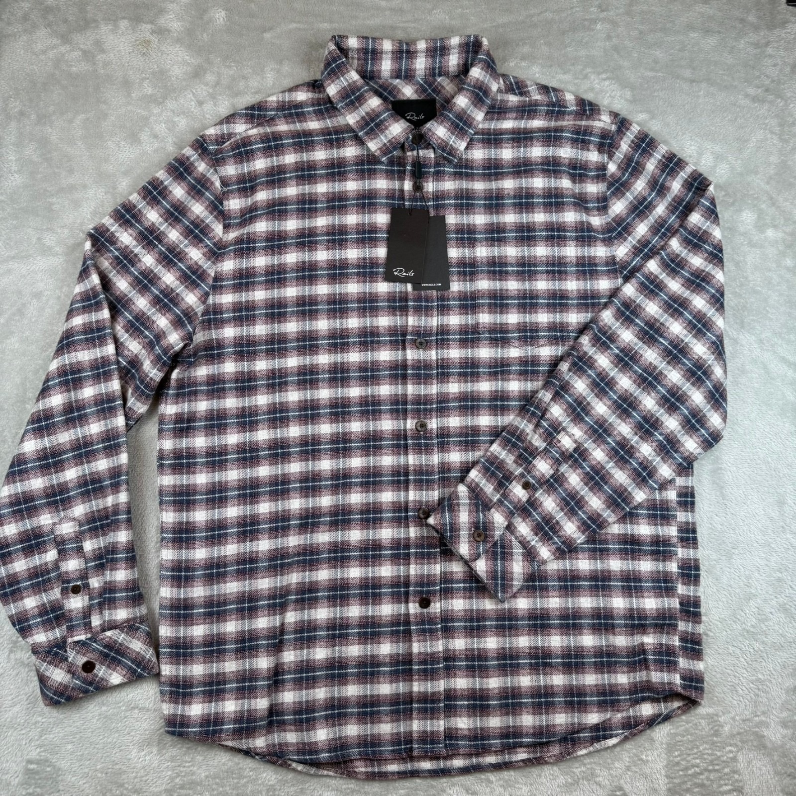 Rails Forrest Flannel Shirt Mens XL Dusk Berry Gray Plaid Pocket $158 New NWT