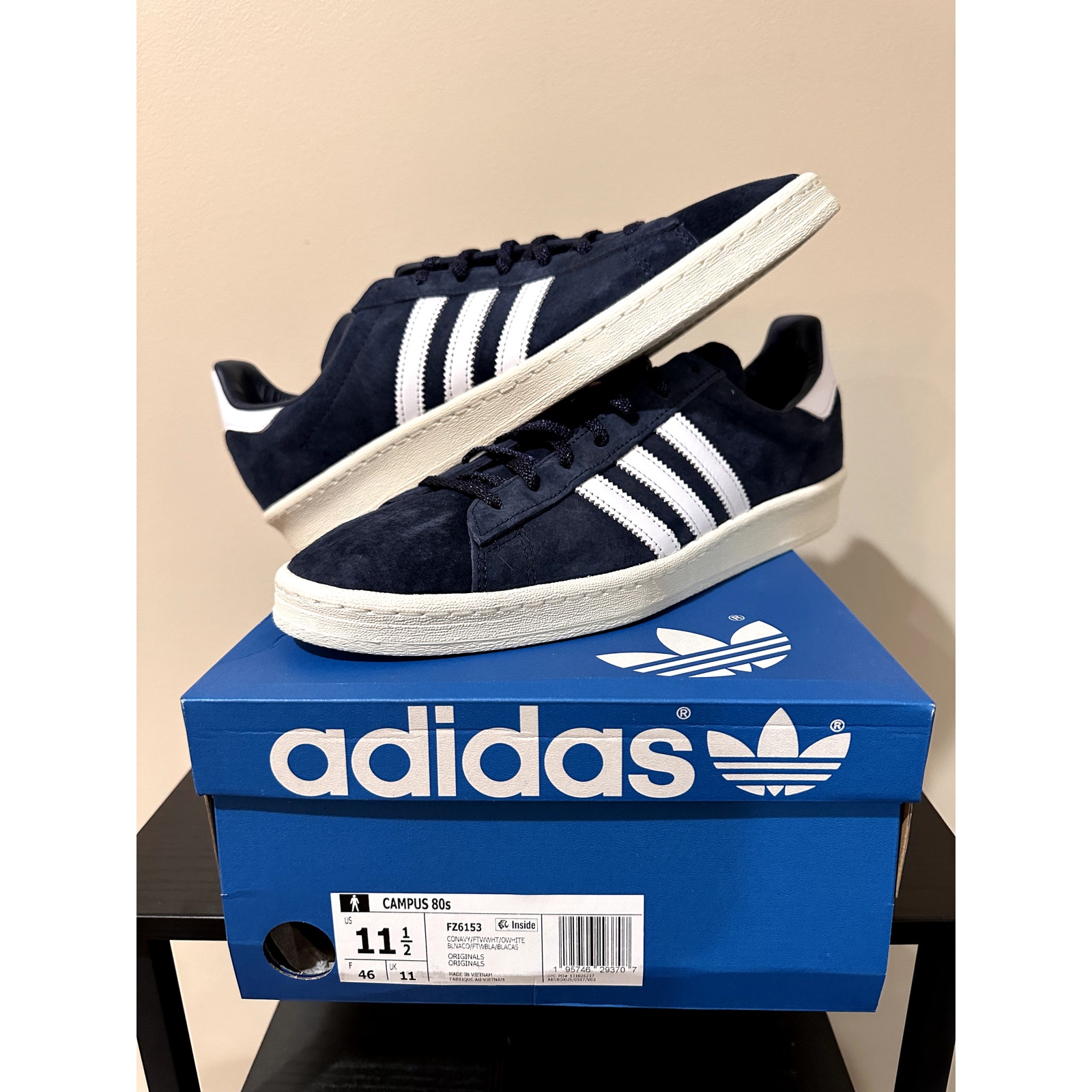 Size 11.5 - Adidas Originals Campus 80s Athletic Navy Blue White Shoes FZ6153