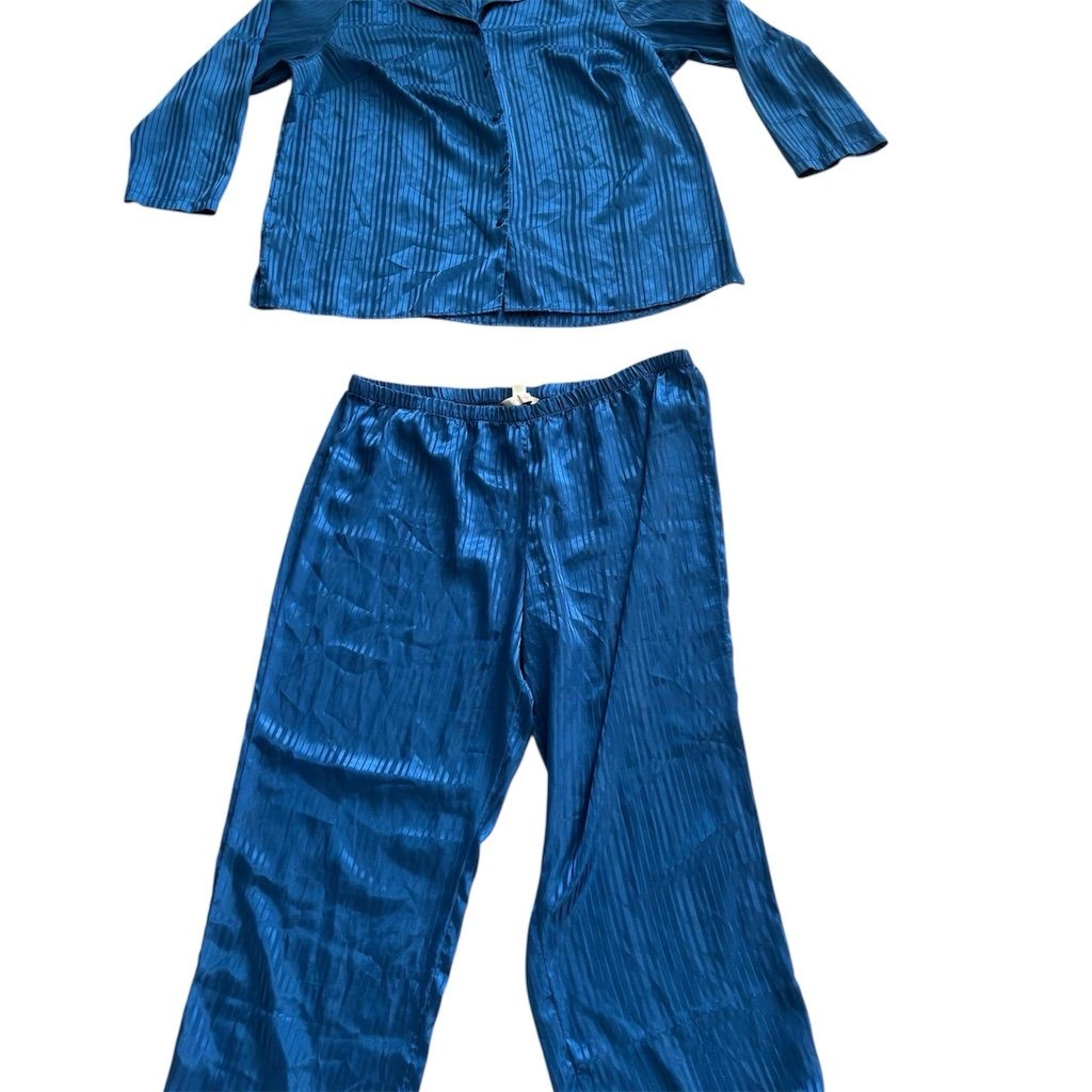 Cacique Plus Size 22/24 Women's Blue Striped Satin Lounge Set Pajama Set