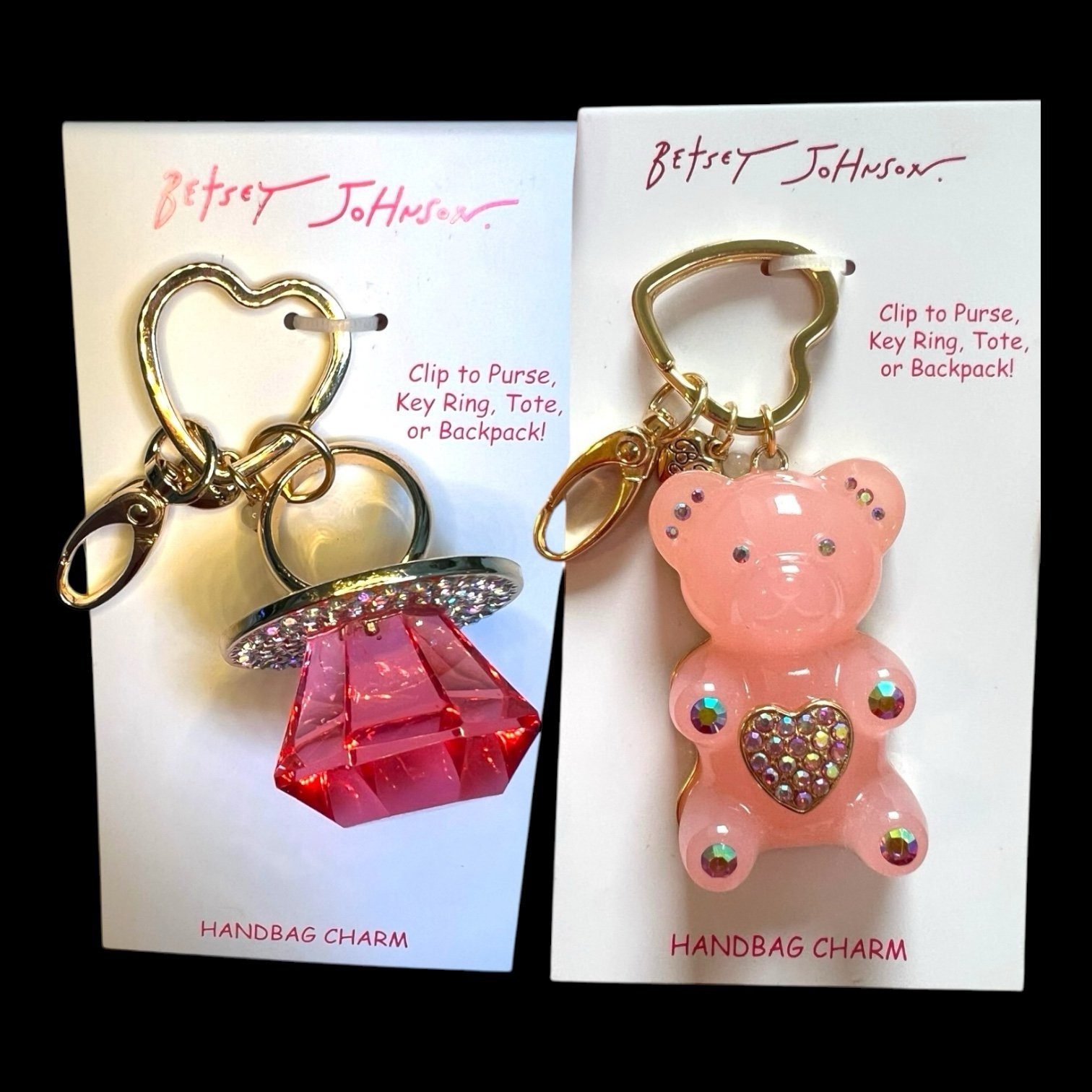 Betsey Johnson Viral Ring Pop and Pink Gummy Bear Hand Bag Charms Bundle