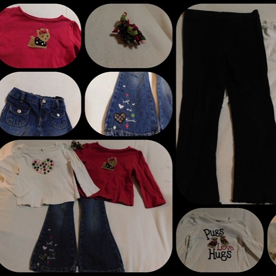SIZE 3 3T GYMBOREE PUPS AND KISSES 6pc BUNDLE TOPS JEANS LEGGINGS HAIR BARRETTES