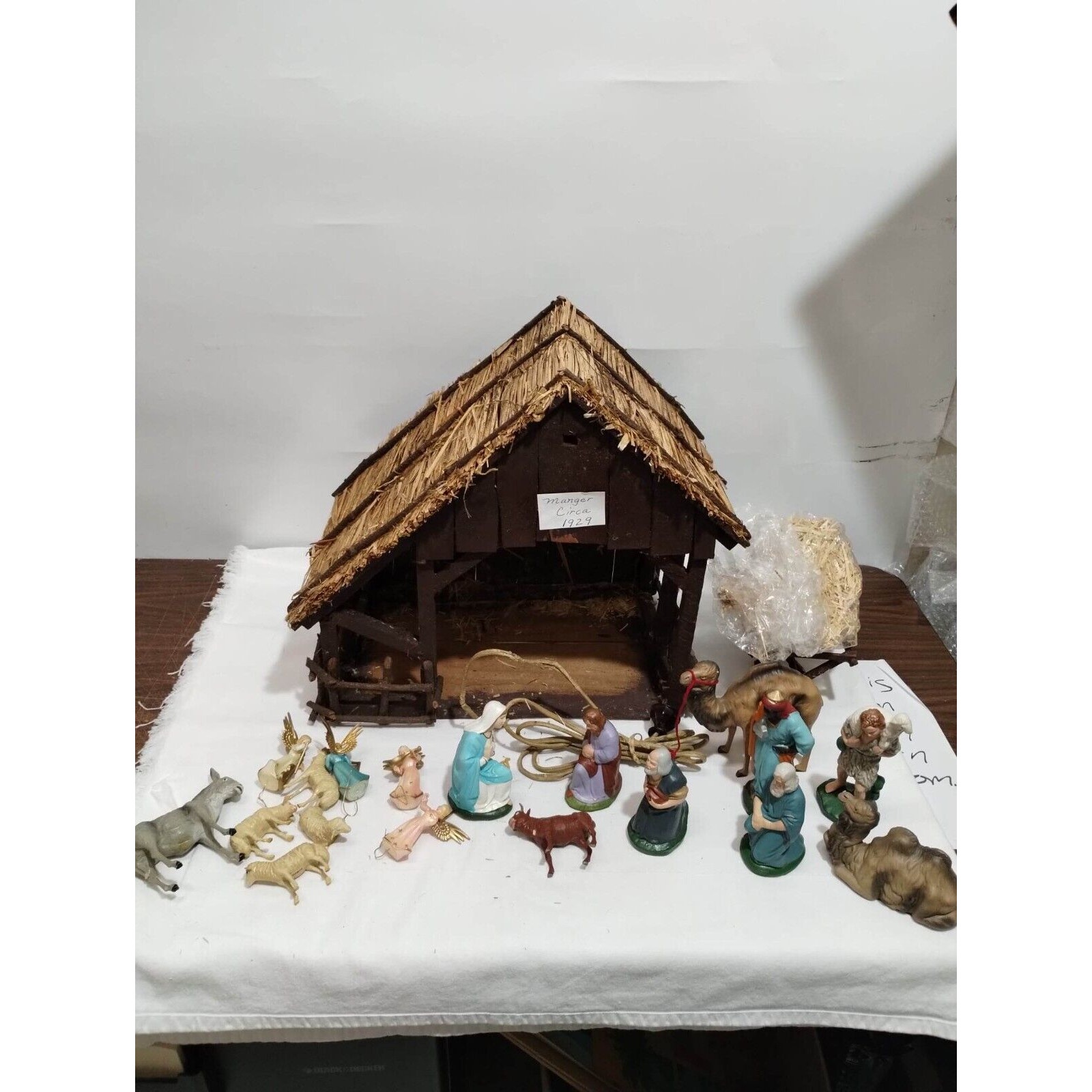 Vintage Italian Nativity Wooden Manger Stable 1929