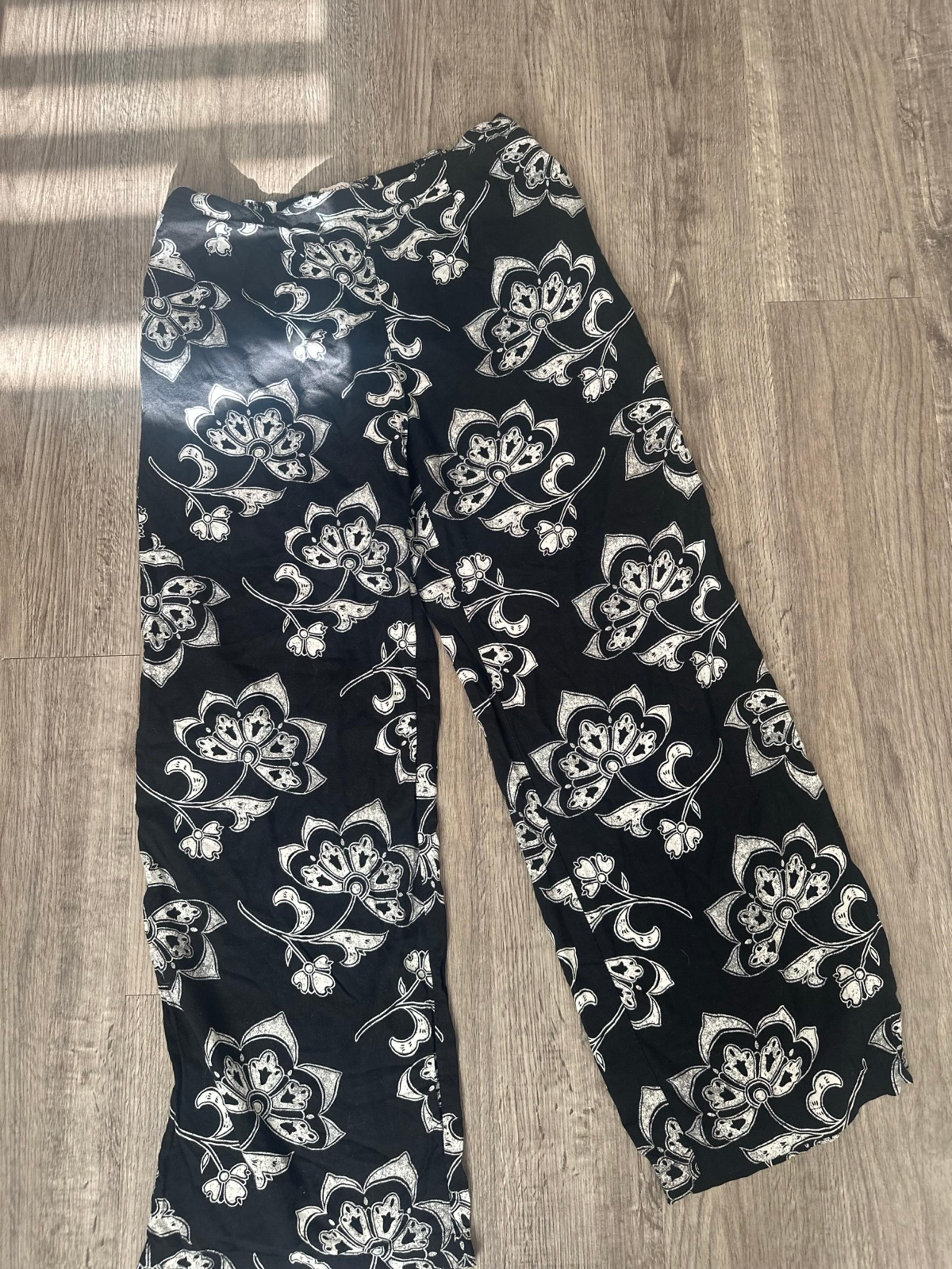 MERONA WOMEN CASUAL LOUNGE FLORAL FLOWER PANTS BLACK WHITE MEDIUM M