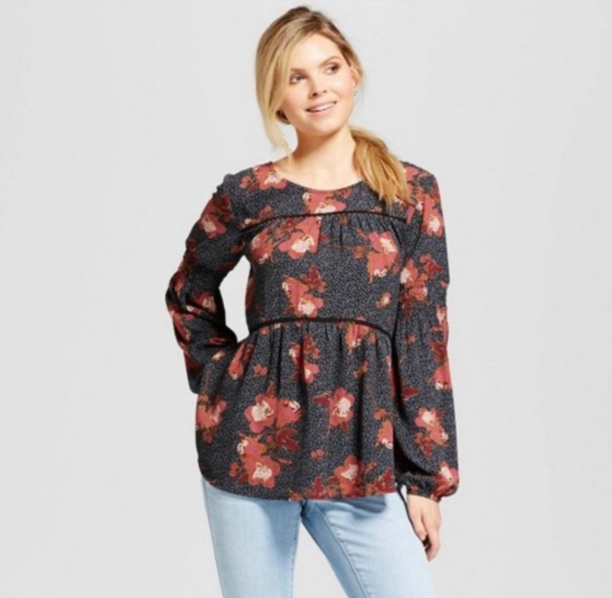 Knox Rose Peasant Top Women’s Tunic Large Floral Boho Cottagecore Feminine