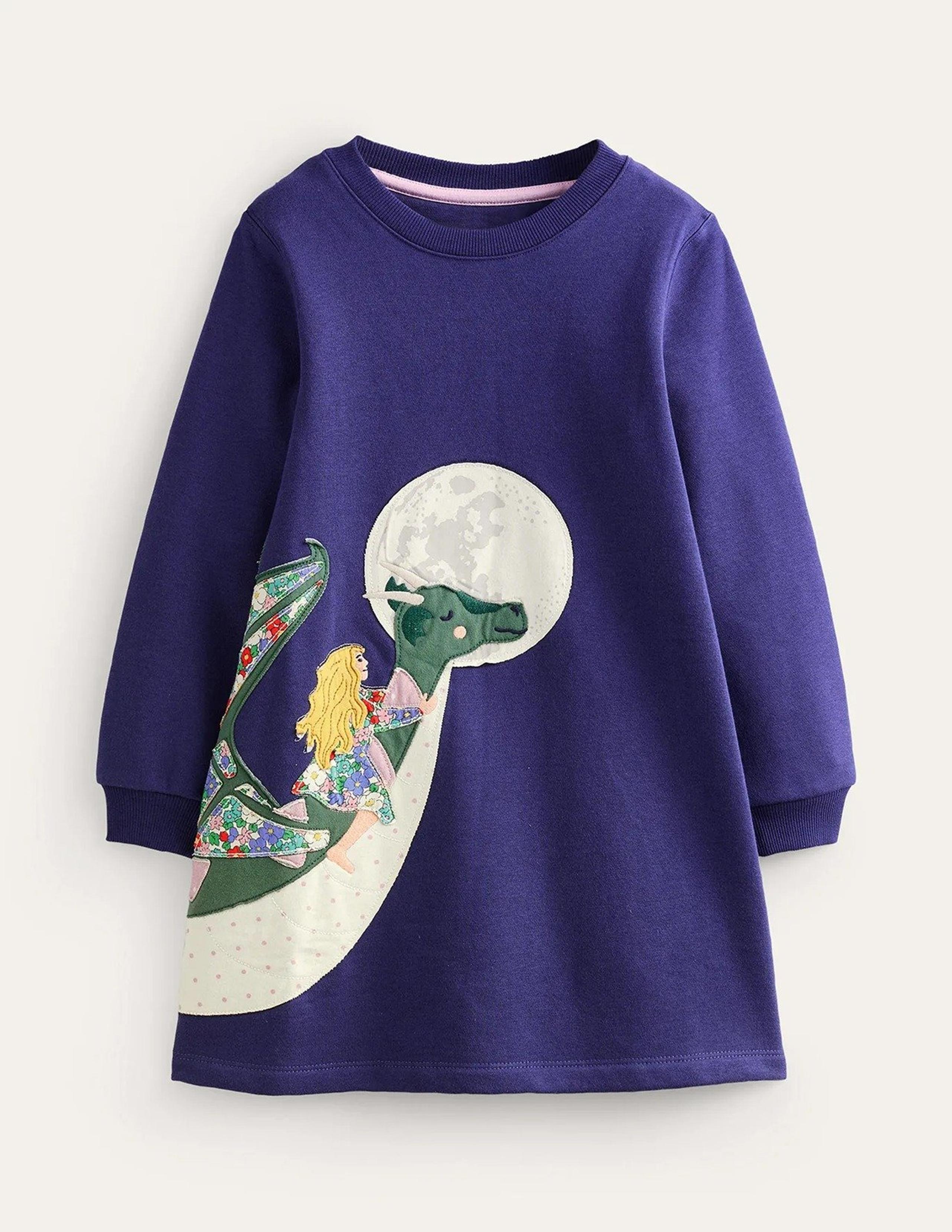NWOT Mini Boden Cosy Appliqué Sweatshirt Dress 5-6Y (an error)