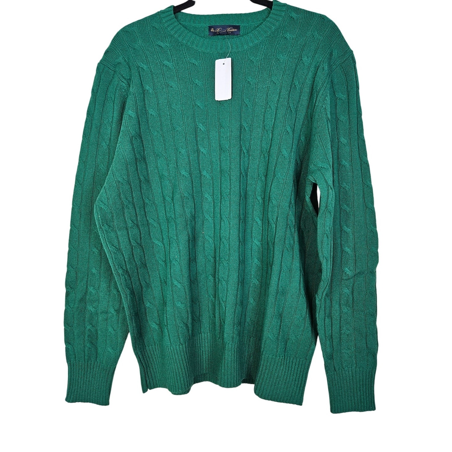 NEW Brooks Brothers L English Lambswool Forest Green Cable Knit Sweater
