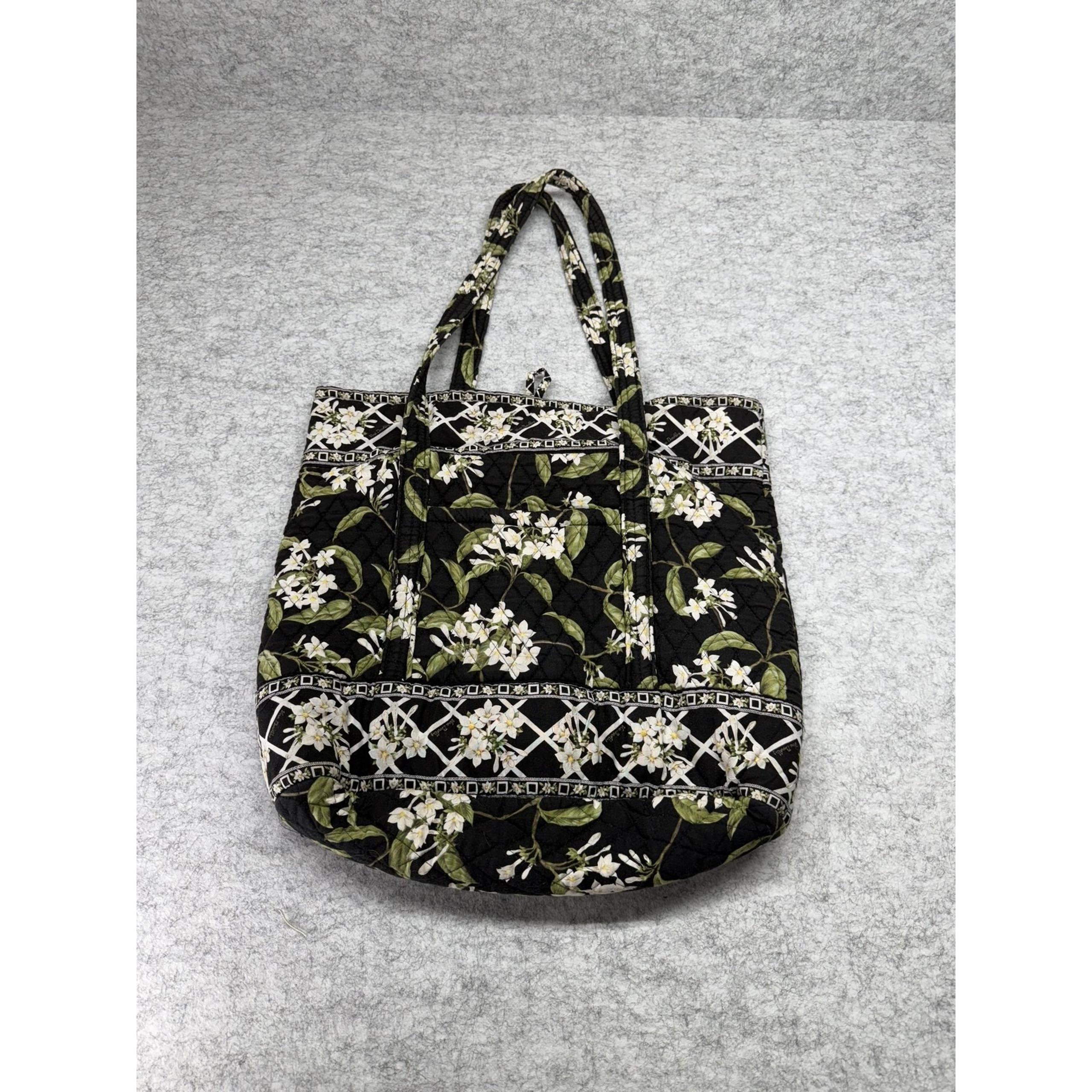 Vera Bradley Tote Bag Womens Large Black Floral Quilted Cotton Purse Shoulder