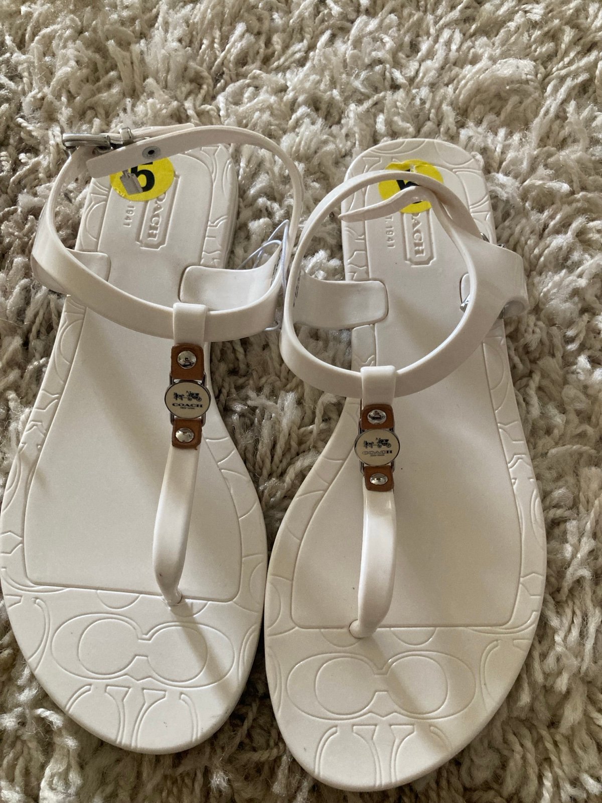 NEW Authentic Coach Piccadilly Size 5 White Ankle Strap Flip Flop Sandals