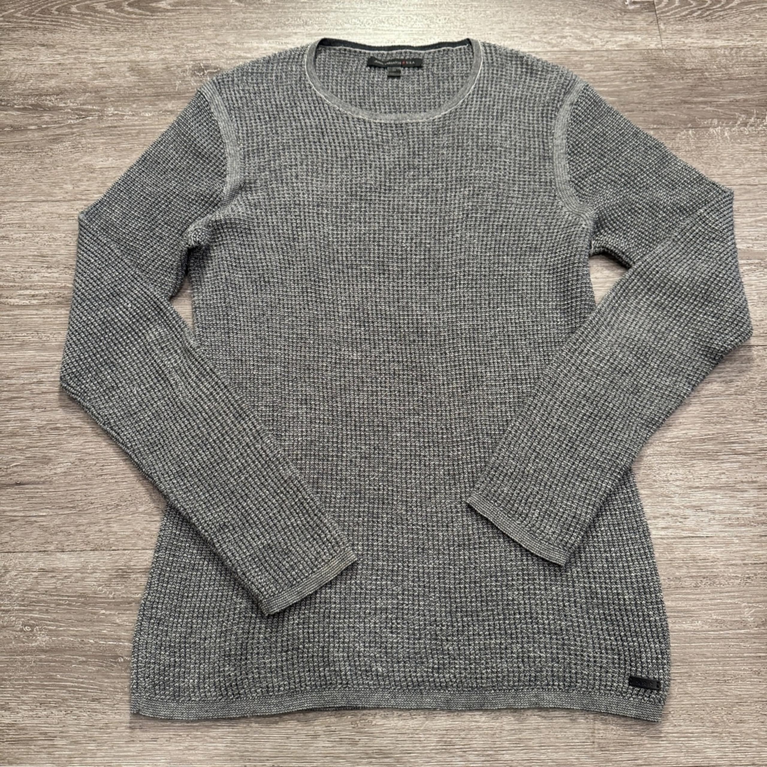 John Varvatos Sweater Mens Medium Gray Landis Waffle Knit Crew Neck Thermal