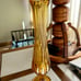 Vtg Amber Fenton Thumbprint Swung Vase