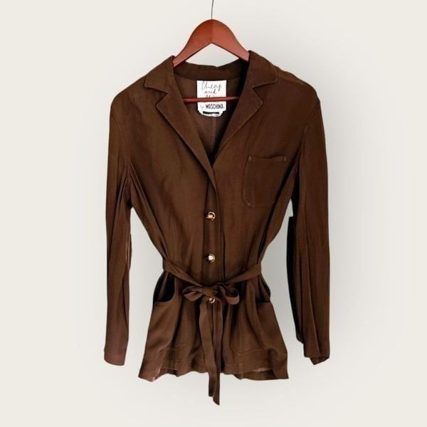 Moschino Cheap and Chic '90s Brown Button Front Tailored Belted Shirt Jacket 8