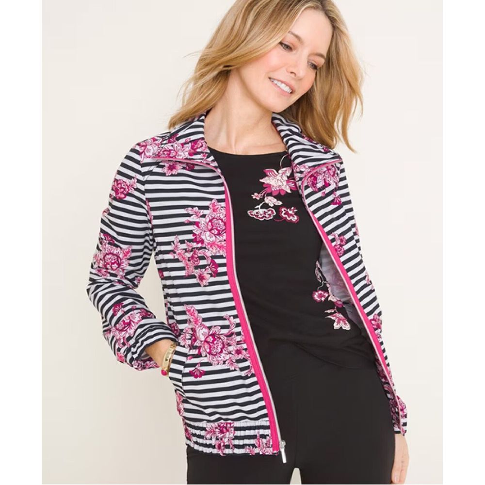 Chicos Zenergy Jacket Womens XL/3 UPF Neema Floral Striped Twee Boho Athleisure