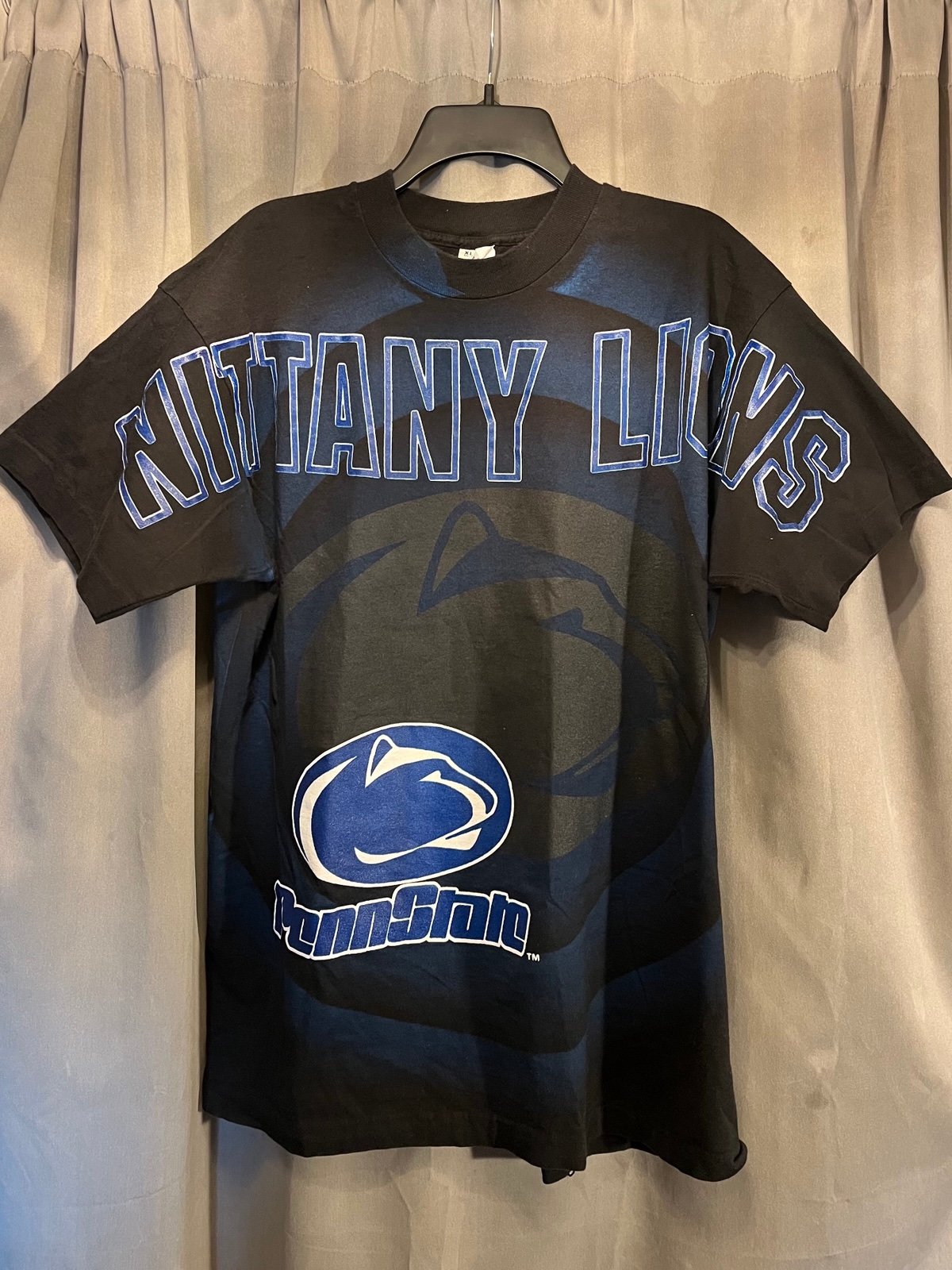 Vintage Penn State Nittany Lions All Over Print Single Stitch Blue Shirt Size XL