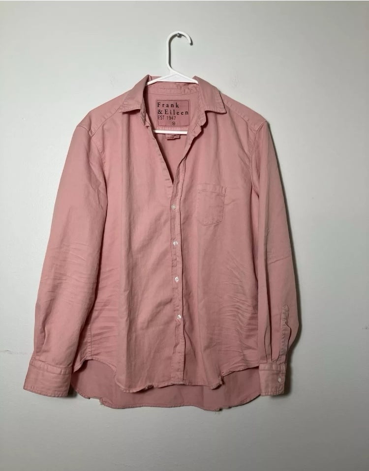 FRANK AND EILEEN Button Down Shirt Women’s Sz M Pink 100% Cotton Woven Italy