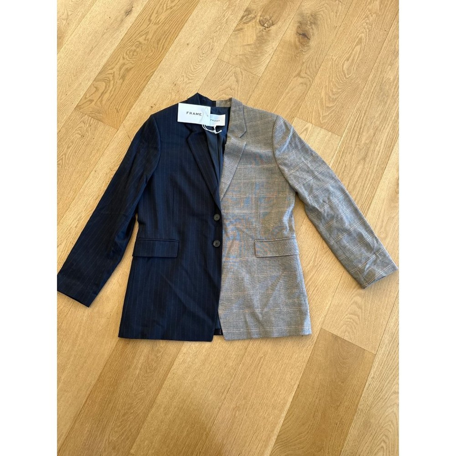 Frame Le Mix Oversized Blazer in Navy & Gray - NWT