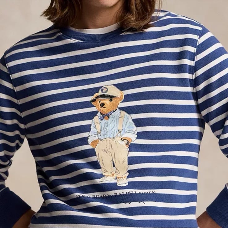Men's Polo Bear Striped Fleece Sweatshirt Size M brand new