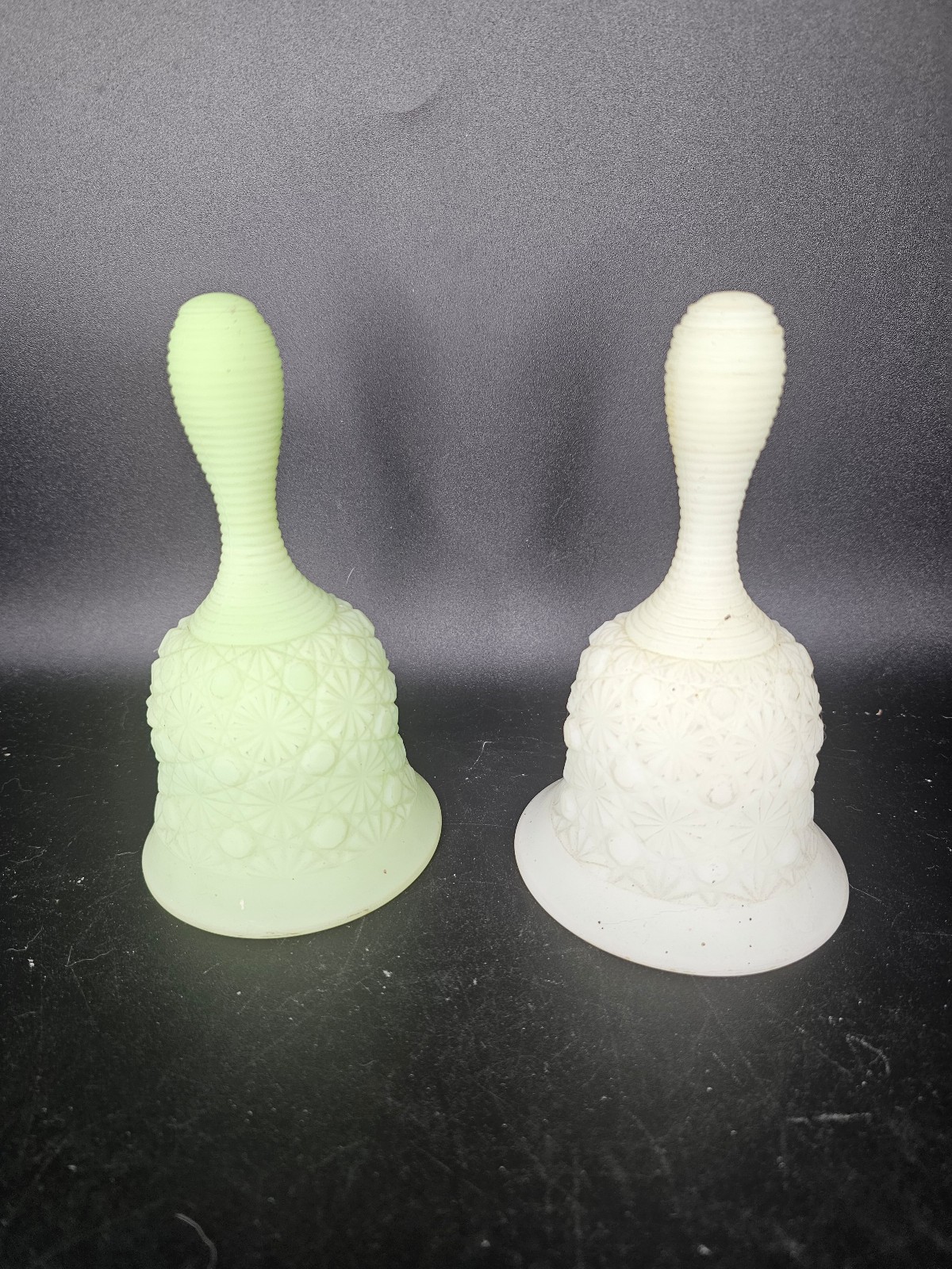 2 vintage custard glass daisy and button bells
