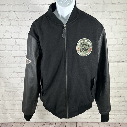 Titan Strong Black Wool Shell Leather Sleeves Inner Lined Men’s Bomber Jacket L