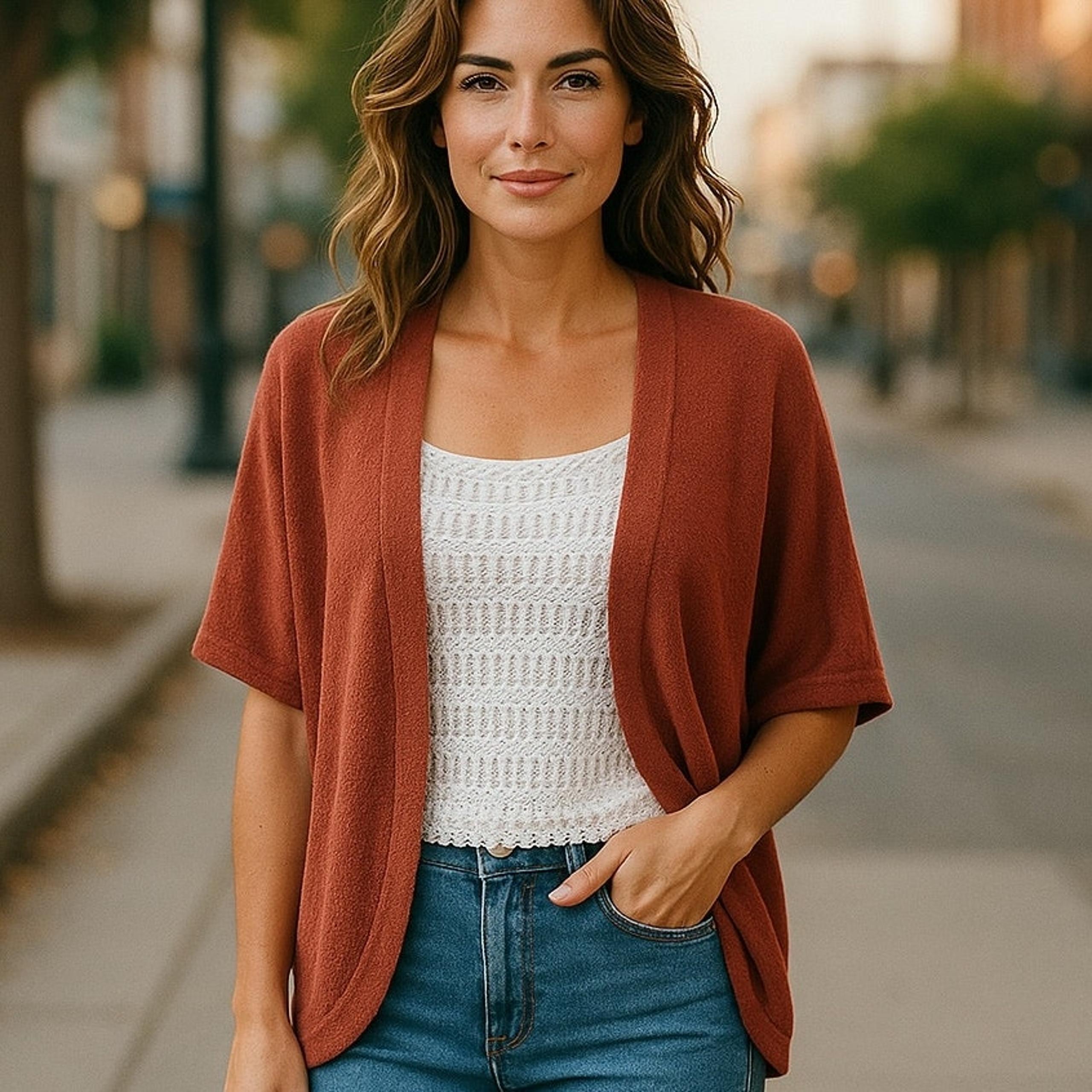 Burnt Orange Kimono Style Cardigan Open Sweater by FOREVER 21 ~ Oversized MED