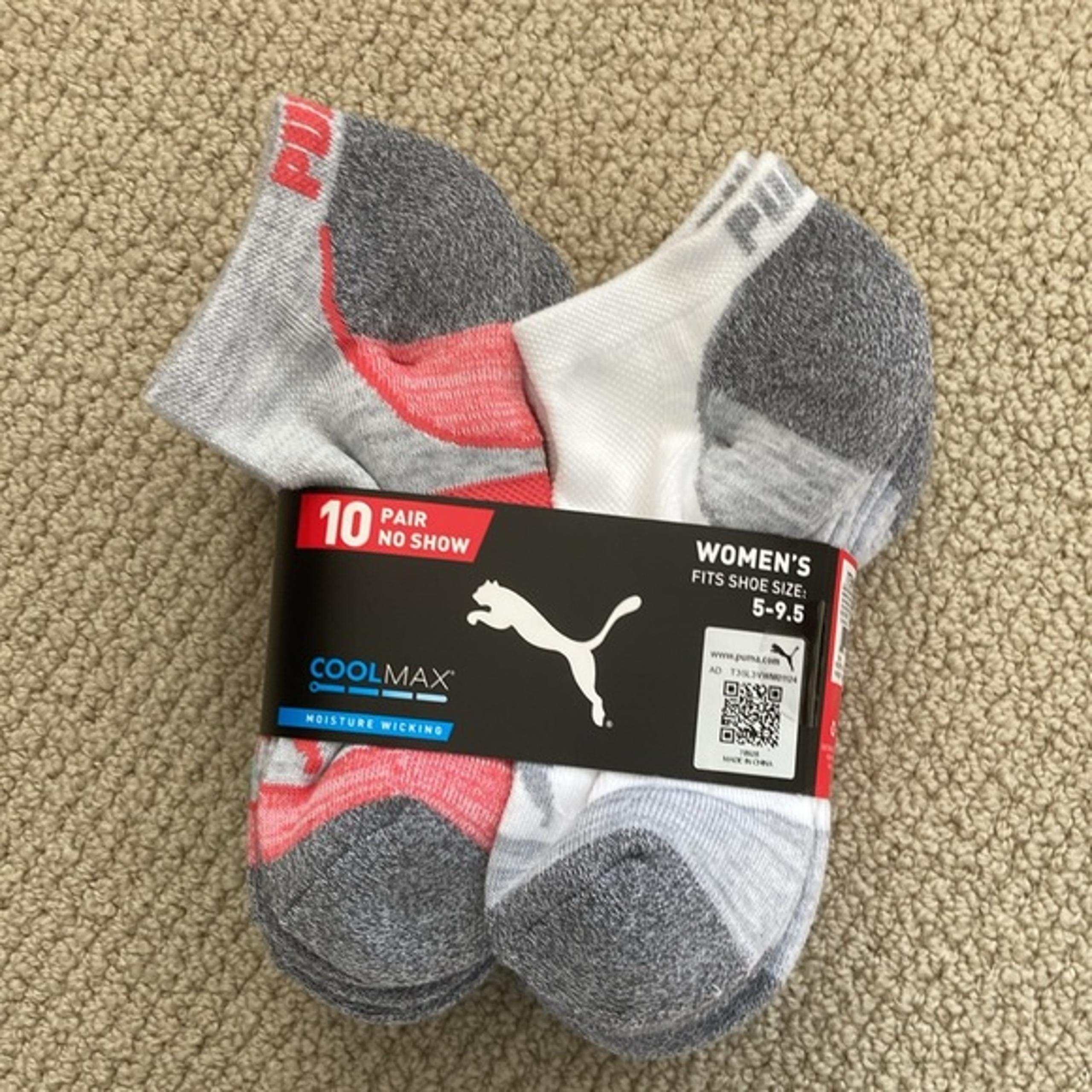 NEW Puma 10 Pairs Women’s No Show Activewear Socks Grey White Shoe Sizes 5 - 9