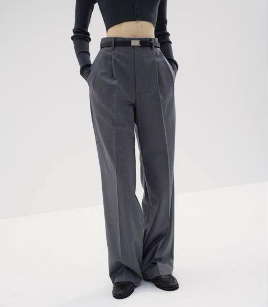 Navy Wool Fulling Flannel Stripe Trousers by AURALEE on Sale