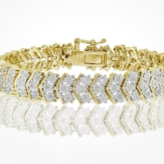 1ct Natural Diamond Chevron Bracelet 14K Yellow Gold Finish