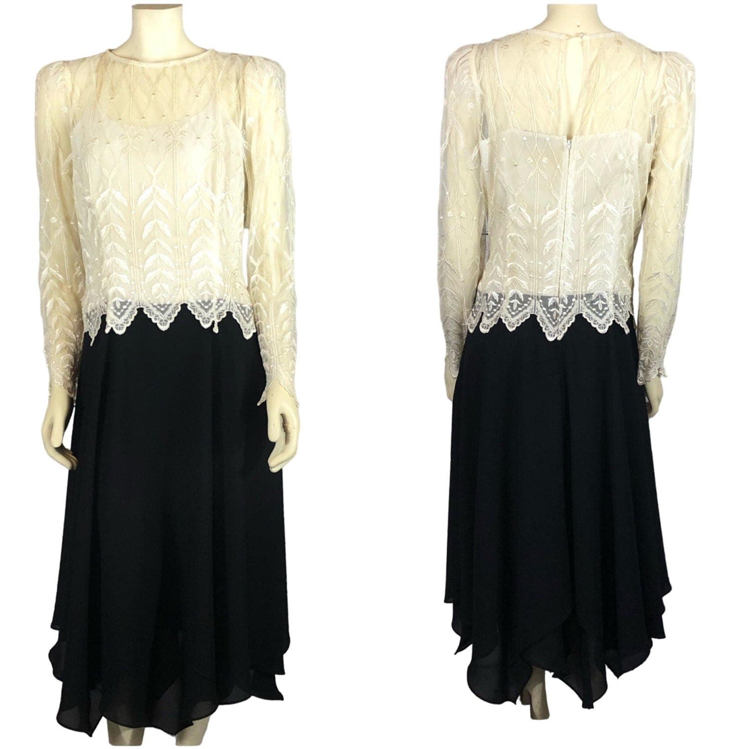 Vintage Cachet By Bari Protas dress with Embroidered lace black cream size 9-10
