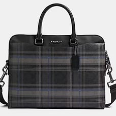 NWT BECKETT PORTFOLIO BRIEF IN SIGNATURE CANVAS WITH PLAID PRINT (COACH F83000)