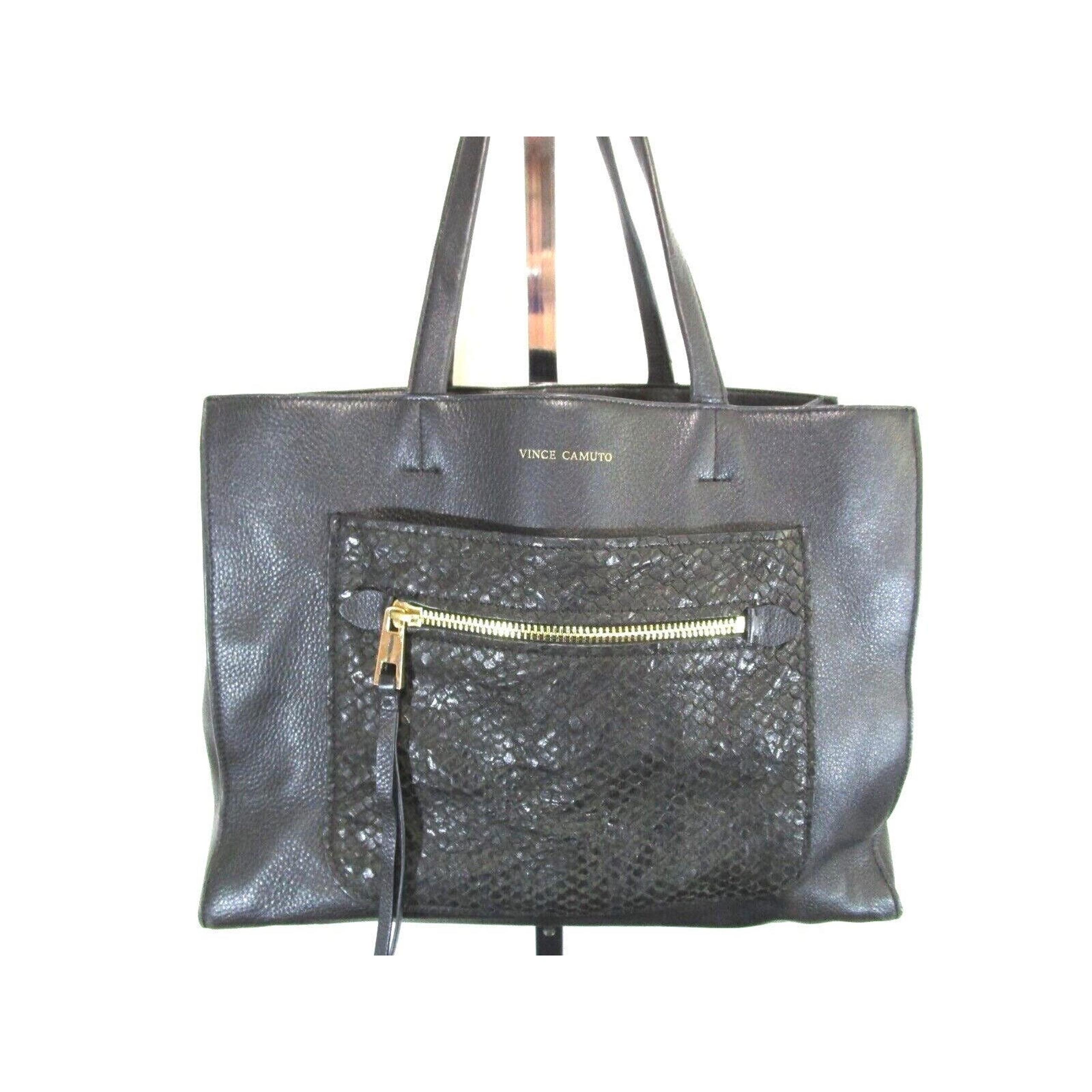 EUC! Vince Camuto Large Black Leather & Snake Print Laptop Shoulder Tote Handbag