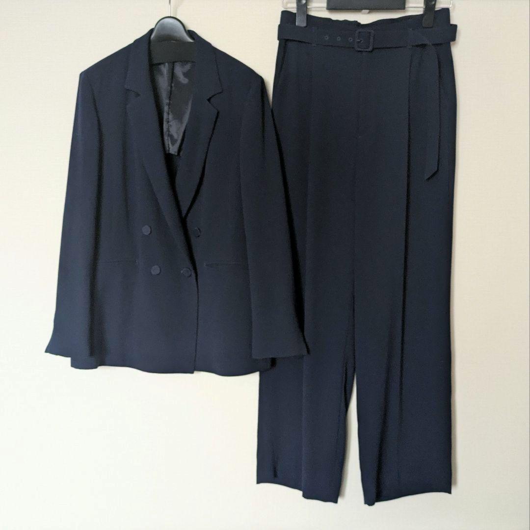 Green Label Pantsuit Double Jacket Wide Pants Set Navy
