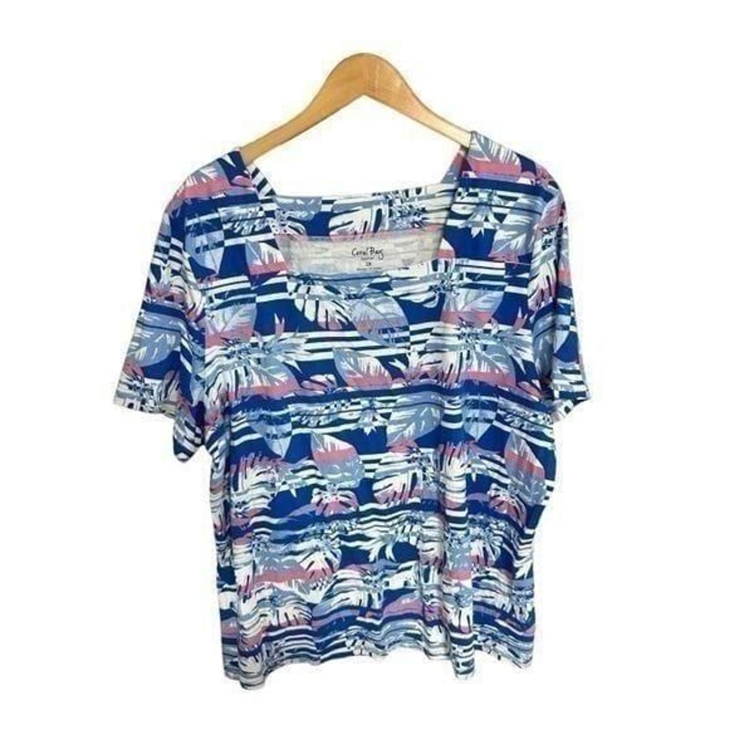 Coral Bay 2X Floral Square Neck Tropical Blouse