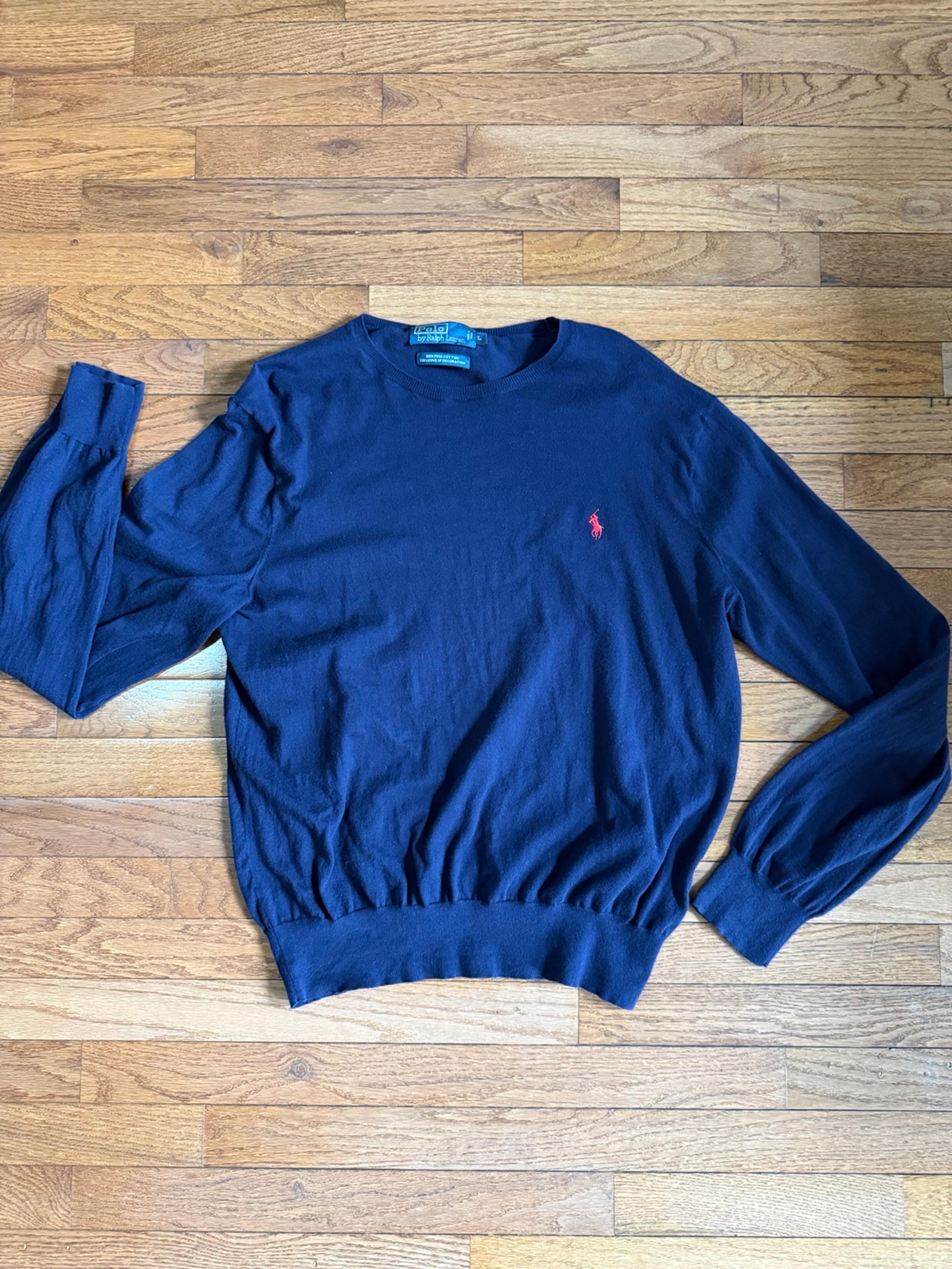 Ralph Lauren Polo Large Men Navy Blue Pima Cotton Sweater