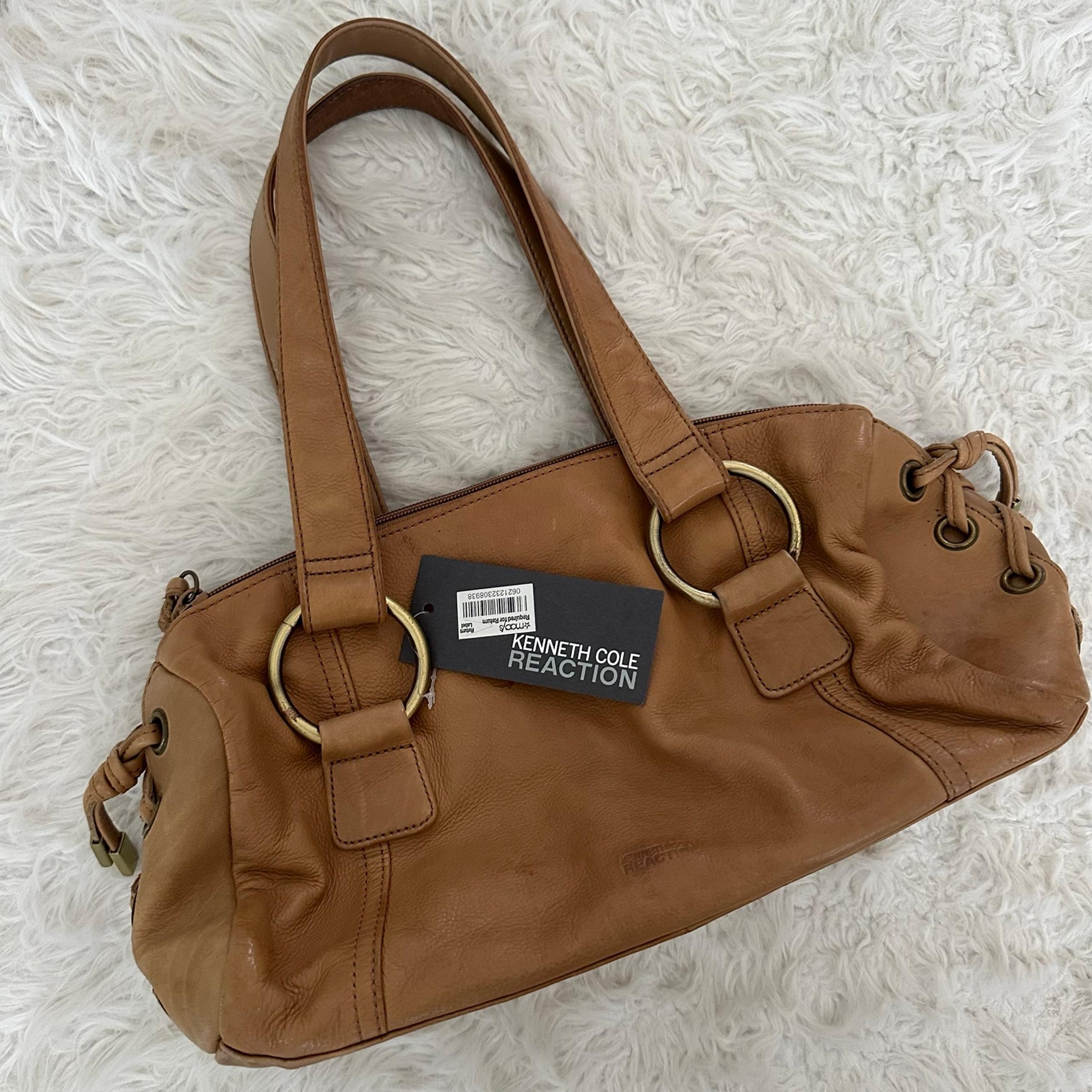Reaction Kenneth Cole Camel Tan Leather Satchel Shoulder Purse Bag