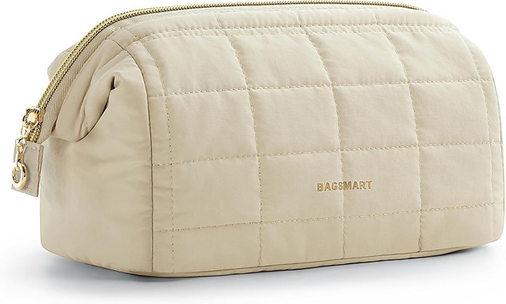 Makeup Bag Cosmetic Bag Wide Open, Beige Travel Makeup Bag