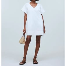 Madewell V Neck Mini Shirtdress Poplin Cotton White Pockets Relaxed Shift L NWT