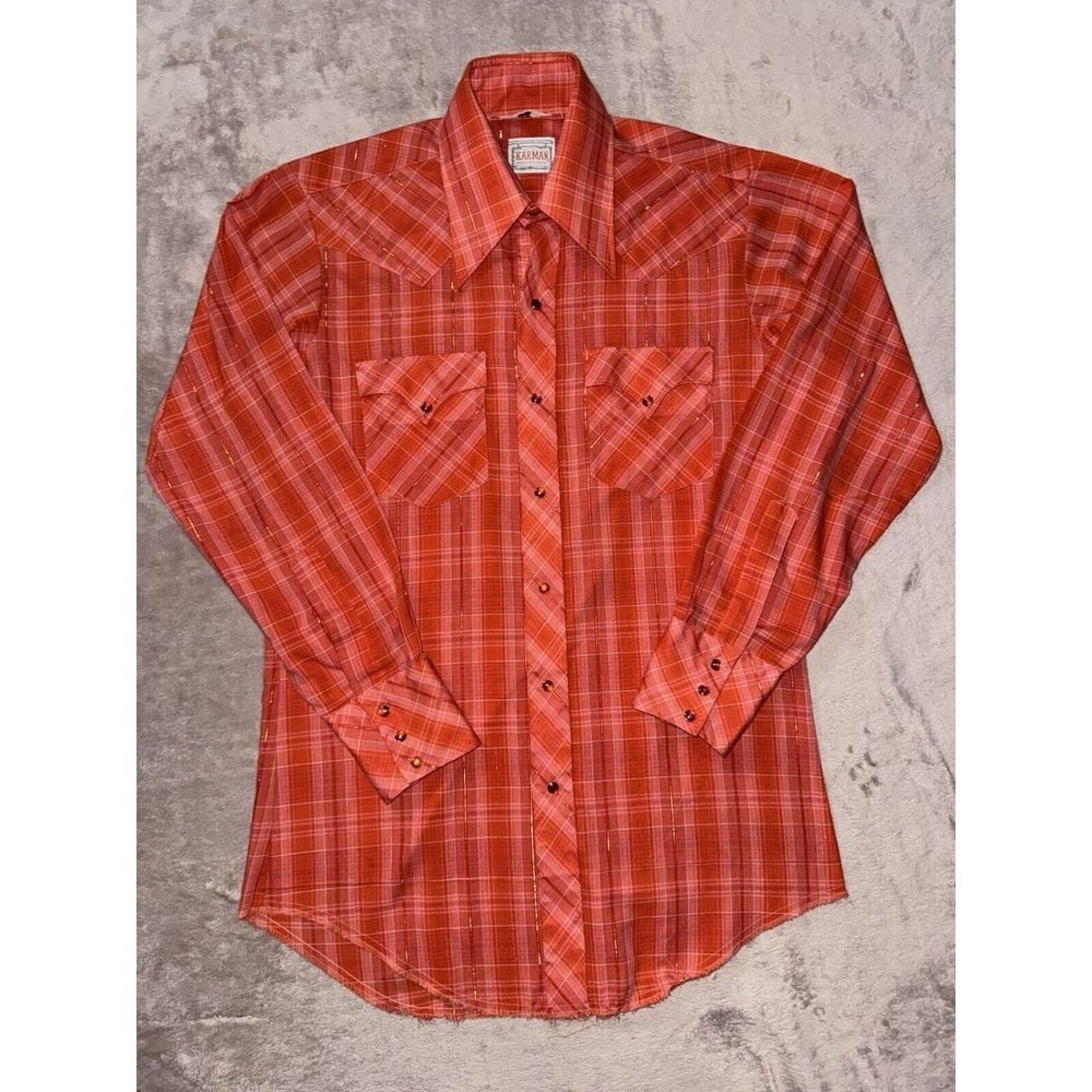 KARMAN Men's Orange & White Stripe Western Shirt  Pearl Snap Size 15-33 VTG