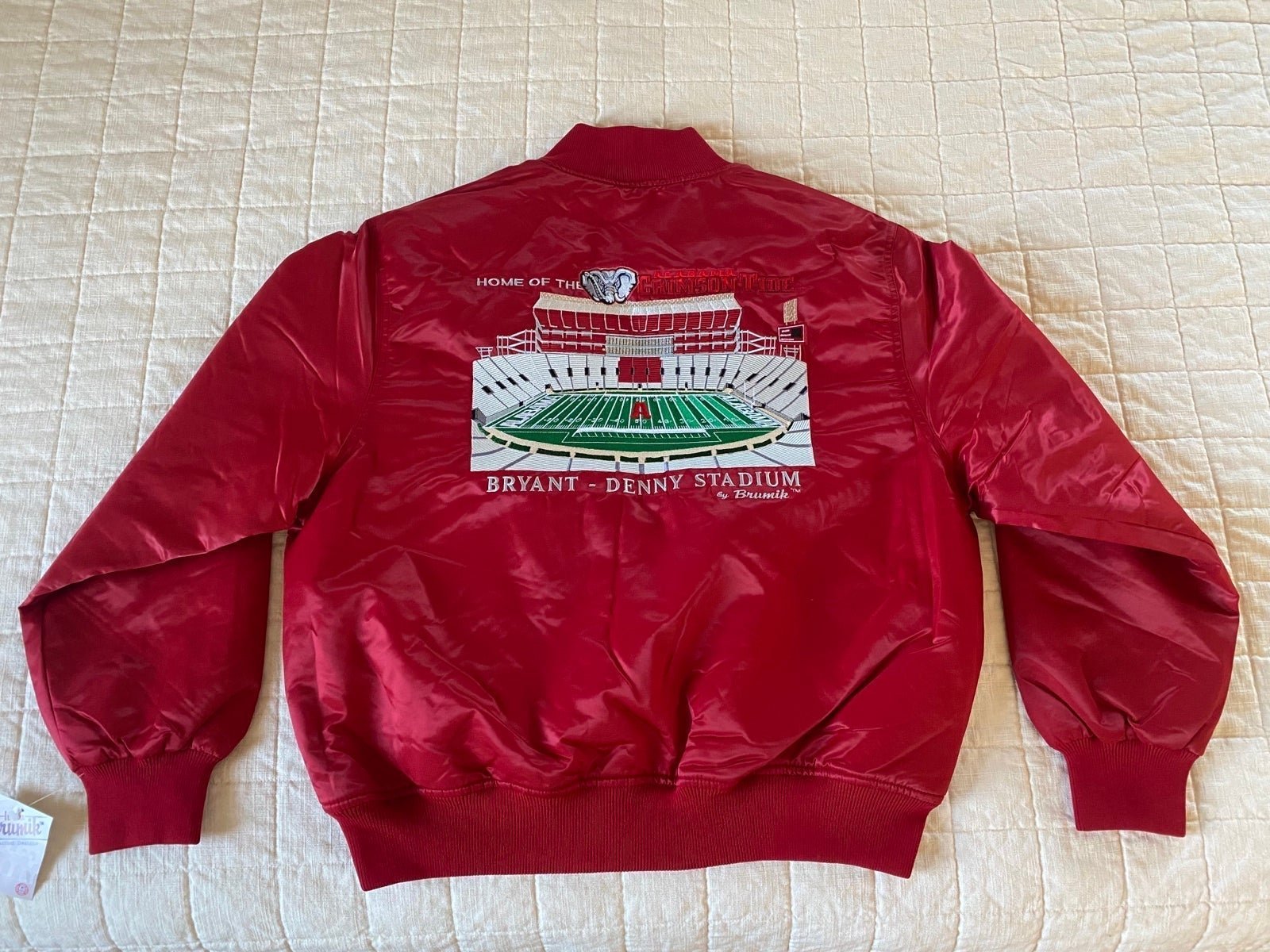 Vintage University of Alabama Crimson Tide Embroidered Red Satin Bomber Jacket